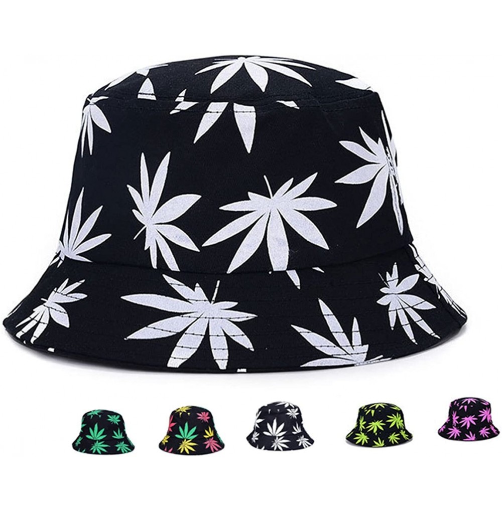 Bucket Hats Weed Bucket Hat Marijuana Unisex - Sun UV Cannabis Leaf Hats Foldable - Black Option1 - C618G4ZEWH0
