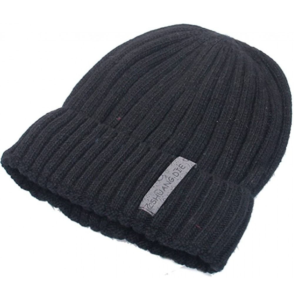 Skullies & Beanies Men's Winter ski Cap Knitting Skull hat - Monochrome Black - CK187T0MCNT