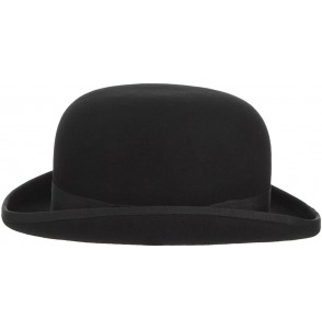Fedoras Men's Wool Derby Bowler Hat Satin Lined Roll Short Brim Fedora Hat Gentleman Hat with Feather - Black - CF185U9EUZM