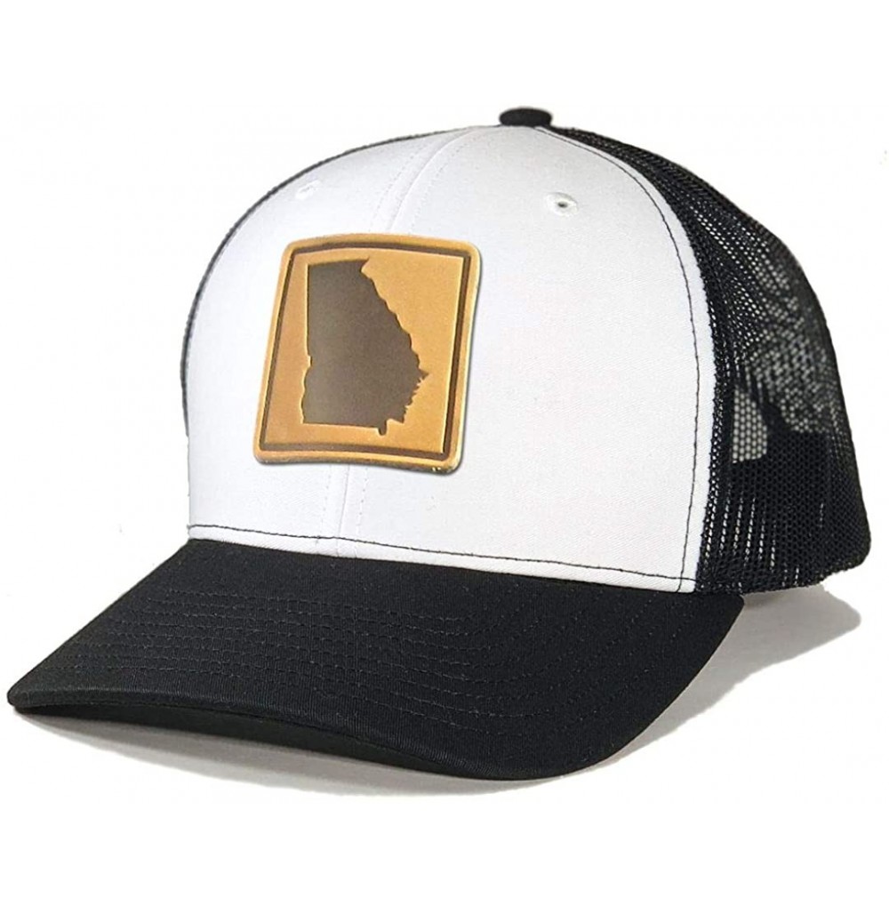 Baseball Caps Men's Georgia Leather Patch Trucker Hat - White/Black - CA18ZMGZQDL