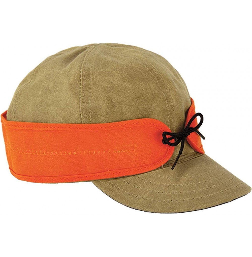 Newsboy Caps Waxed Cotton Cap - Insulated Fall Hat with Earflaps - Field Tan/Blaze Orange - CM18ZOSCH0X