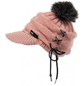 Skullies & Beanies Womens Winter Warm Caps Acrylic Knitted Woolen Long Fur Lined Long Fur - Pink - CN18LWSX7DS