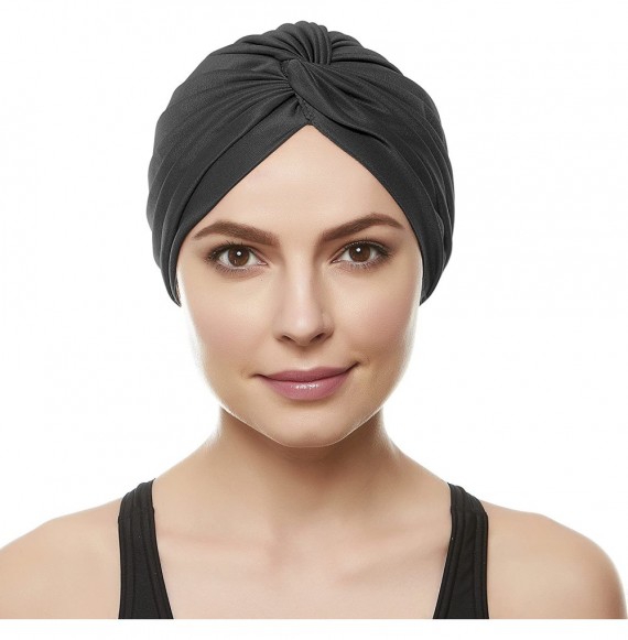 Headbands Womens Swim Cap Bathing Turban-Polyester Twisted Pleated Turban Head Cover - Black - C011LO2KDE3