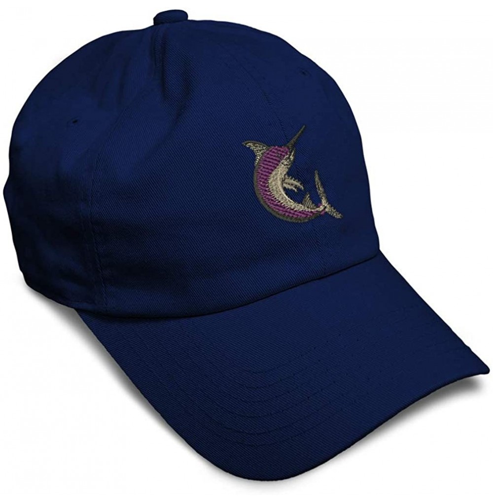 Baseball Caps Custom Soft Baseball Cap Swordfish Embroidery Dad Hats for Men & Women - Navy - CL18SIR0DTE