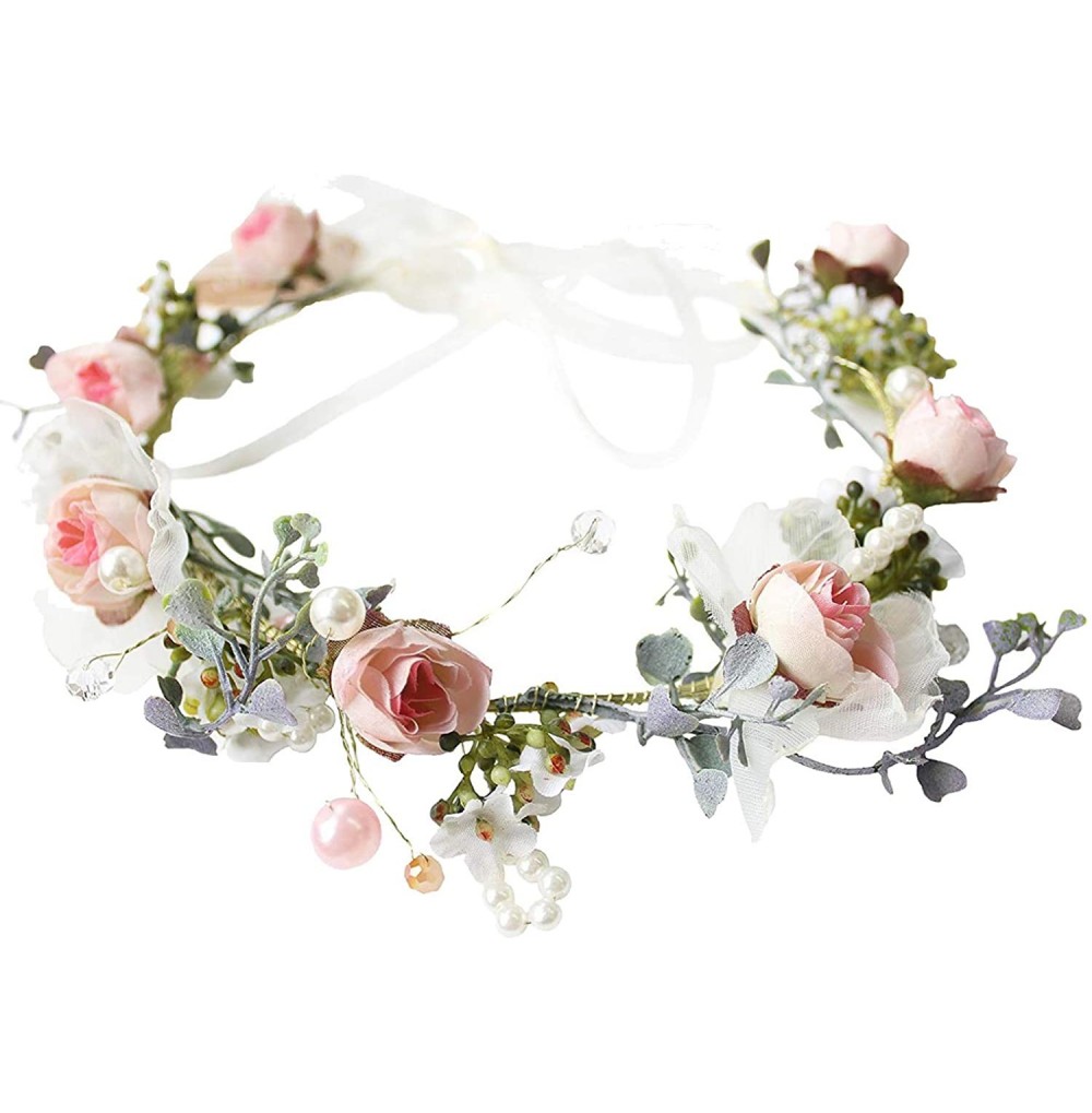 Headbands Handmade Adjustable Flower Wreath Headband Halo Floral Crown Garland Headpiece Wedding Festival Party - C318QRS8ZNH