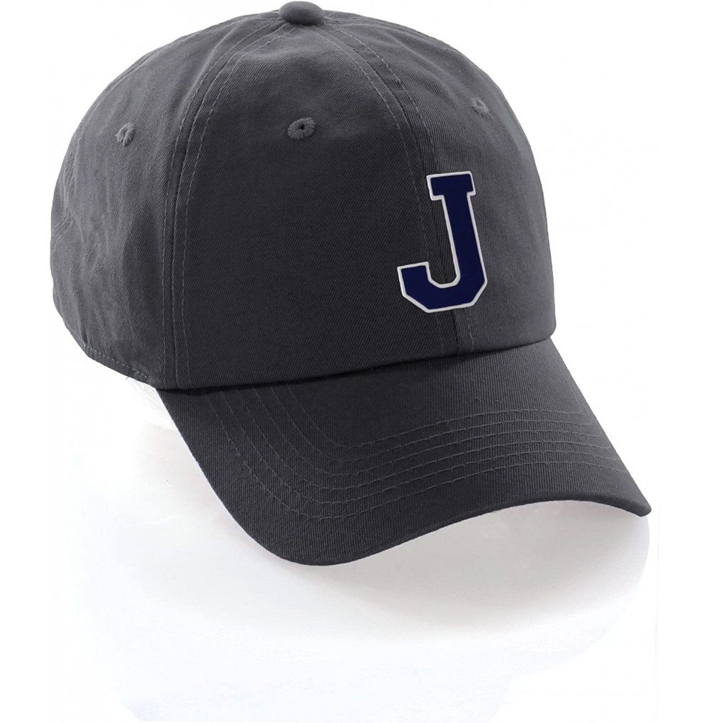 Baseball Caps Custom Hat A to Z Initial Letters Classic Baseball Cap- Charcoal Hat White Navy - Letter J - C718ET48QI5