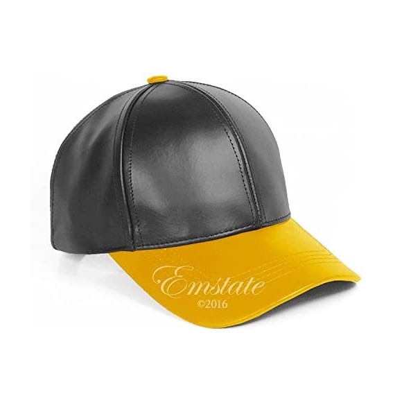 Baseball Caps Genuine Cowhide Leather Adjustable Baseball Cap Made in USA - Black/Gold - C511D5VP7CT