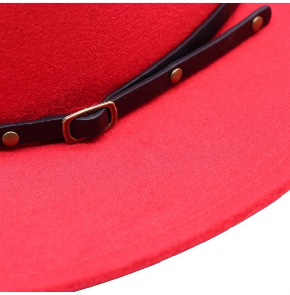 Sun Hats Women Straw Felt Panama Hat Fedora Beach Sun Hat Wide Brim Straw Roll up Hat UPF 30+ - Felt Fedora Red a - CW19456UCMC