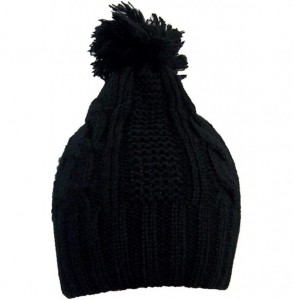 Skullies & Beanies Women's Cable Knit Cuffless Winter Cap with 3 1/2" Pom Pom (One Size) - Black - CD11HPCL1J7