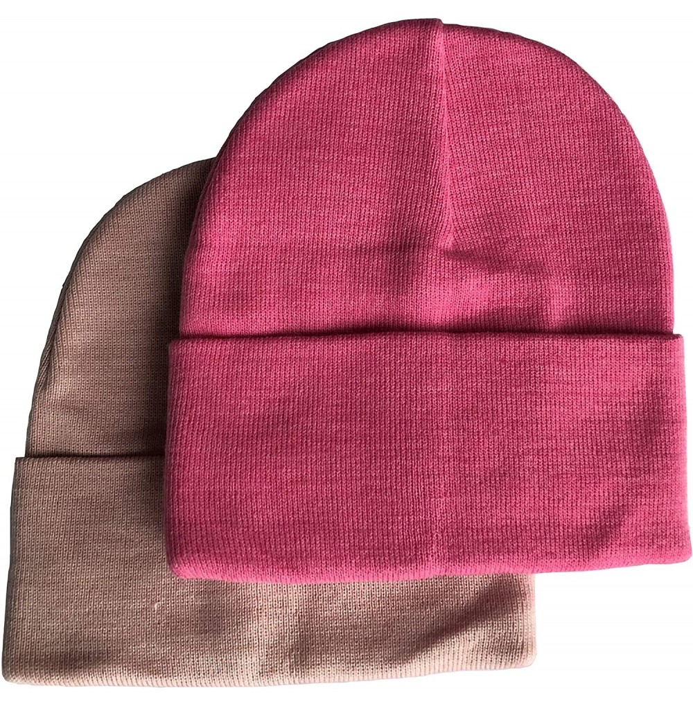 Skullies & Beanies Men's 4 Pack Knit Winter Hat Beanie Thick Skull Cap Foldover Cuffs - Pink- Light Pink - C719464SYOE