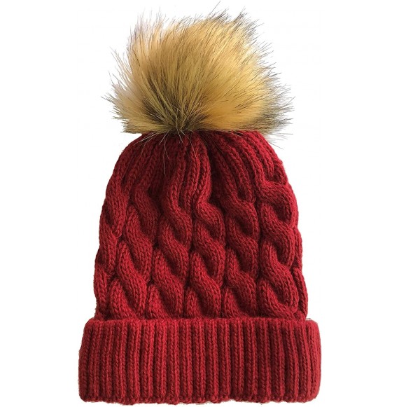 Skullies & Beanies Women Cable Knit Slouchy Thick Winter Hat Beanie Pom Pom 1- 2 and 3 Pack - Burgundy - CT186SL9Y74