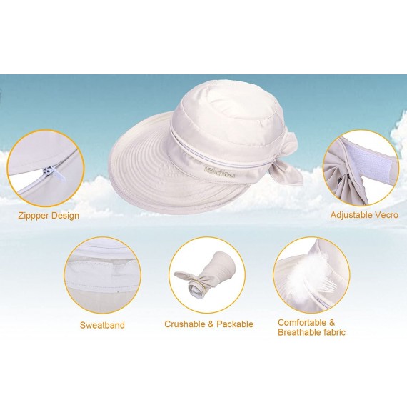 Sun Hats Women UPF 50 UV Sun Protection Convertible 2 in 1 Visor Beach Golf Hat - Beige - CX18033NQYE