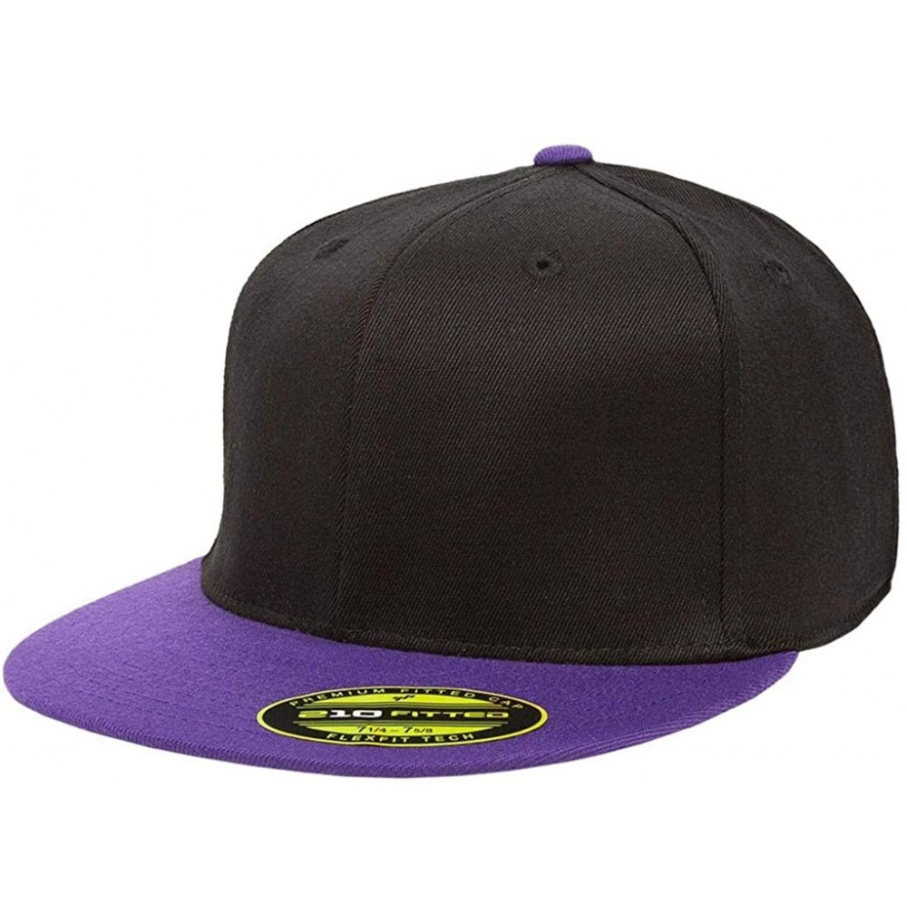 Baseball Caps Premium 210 Flexfit Fitted Flatbill Hat with NoSweat Hat Liner - Black/Purple - C218O95DXR8