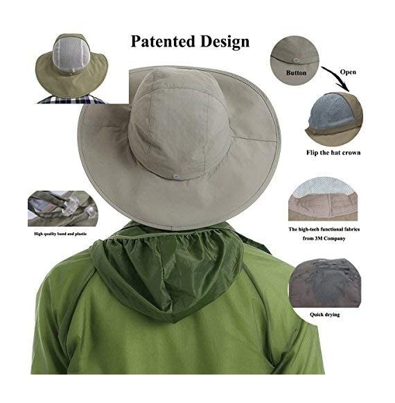 Sun Hats Wide Brim Crushable Ventilated Fishing Boating Sun Hat Sun Protective UPF 50+ - Green - CI17WU3HQWL