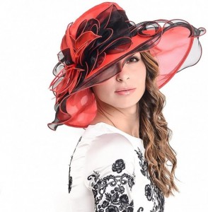Sun Hats Womens Church Dress Derby Wedding Floral Tea Party Hat Ss-035 - Large Brim-red Black - C312BSA4CEL