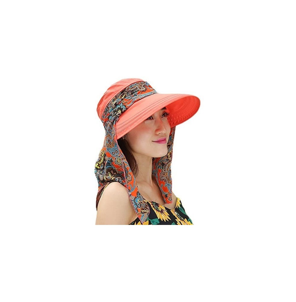 Sun Hats Ladies Summer Beach Cotton Big Brim Foldable Sun Floppy Sunblock Hat Hats Visor - Orange - C212E5MMWO7