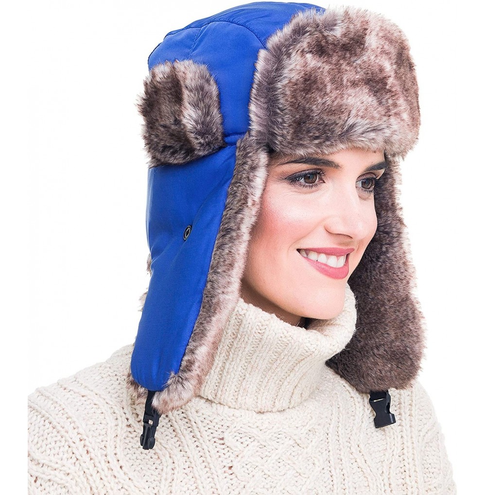 Bomber Hats Trapper Bomber Hat for Men and Women Russian Warm Fur Ski Fall Winter Hunting - Double Blue - CZ18C558250
