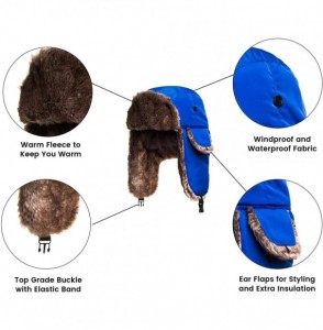 Bomber Hats Trapper Bomber Hat for Men and Women Russian Warm Fur Ski Fall Winter Hunting - Double Blue - CZ18C558250