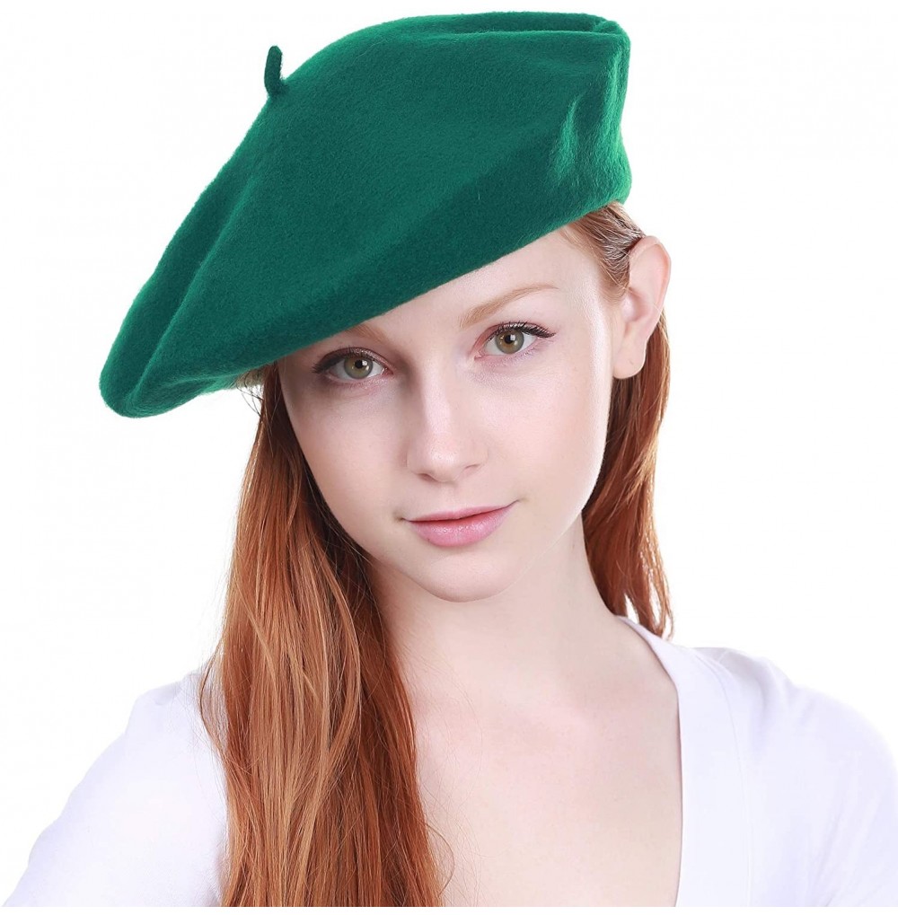 Berets 100% Wool French Beret for Womens Solid Colors Mens - Hunter Green - CB18HCIKOS3