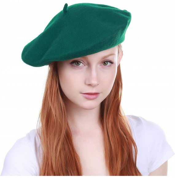 Berets 100% Wool French Beret for Womens Solid Colors Mens - Hunter Green - CB18HCIKOS3
