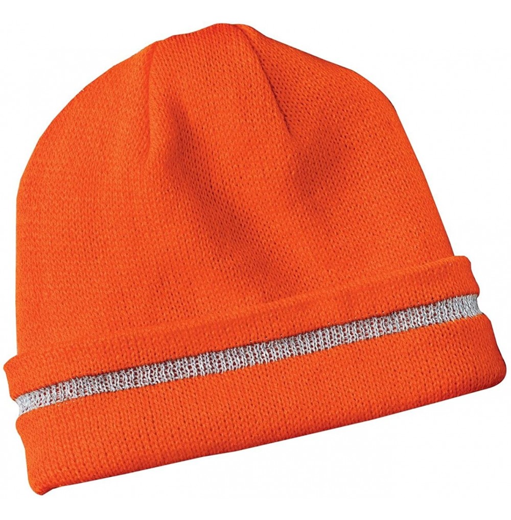 Skullies & Beanies Men's Enhanced Visibility Beanie - Safety Orange/ Reflective - CJ11QDRGLFT