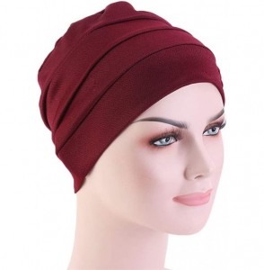 Skullies & Beanies Chemo Turban Flower Beanie Cap Pleated Hair Loss Hat for Cancer - Wine - CT18U9COGTL