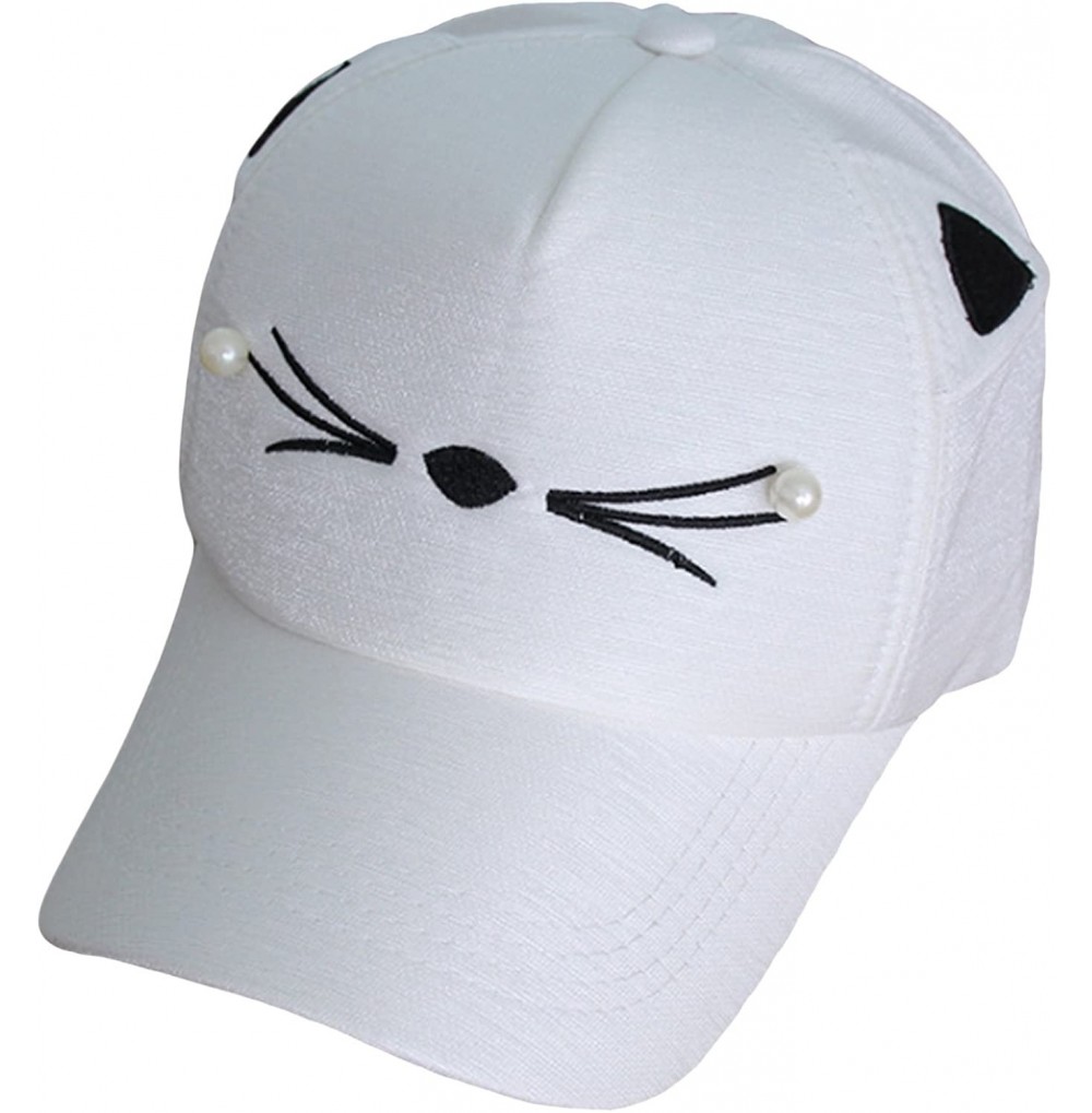 Sun Hats Women's Cartoon Cat Ears Cap Baseball Sun Hats - White - CD188Q37N84