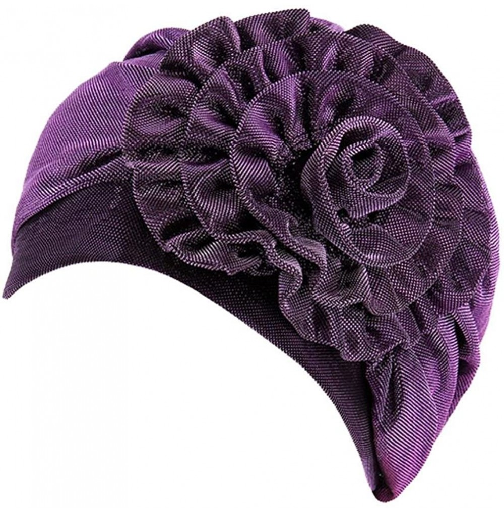 Skullies & Beanies Muslim Stretch Turban Hat Chemo Cap Hair Loss Head Scarf Wrap Hijab Cap - Purple - C418CQXMYAC