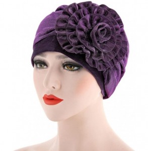 Skullies & Beanies Muslim Stretch Turban Hat Chemo Cap Hair Loss Head Scarf Wrap Hijab Cap - Purple - C418CQXMYAC