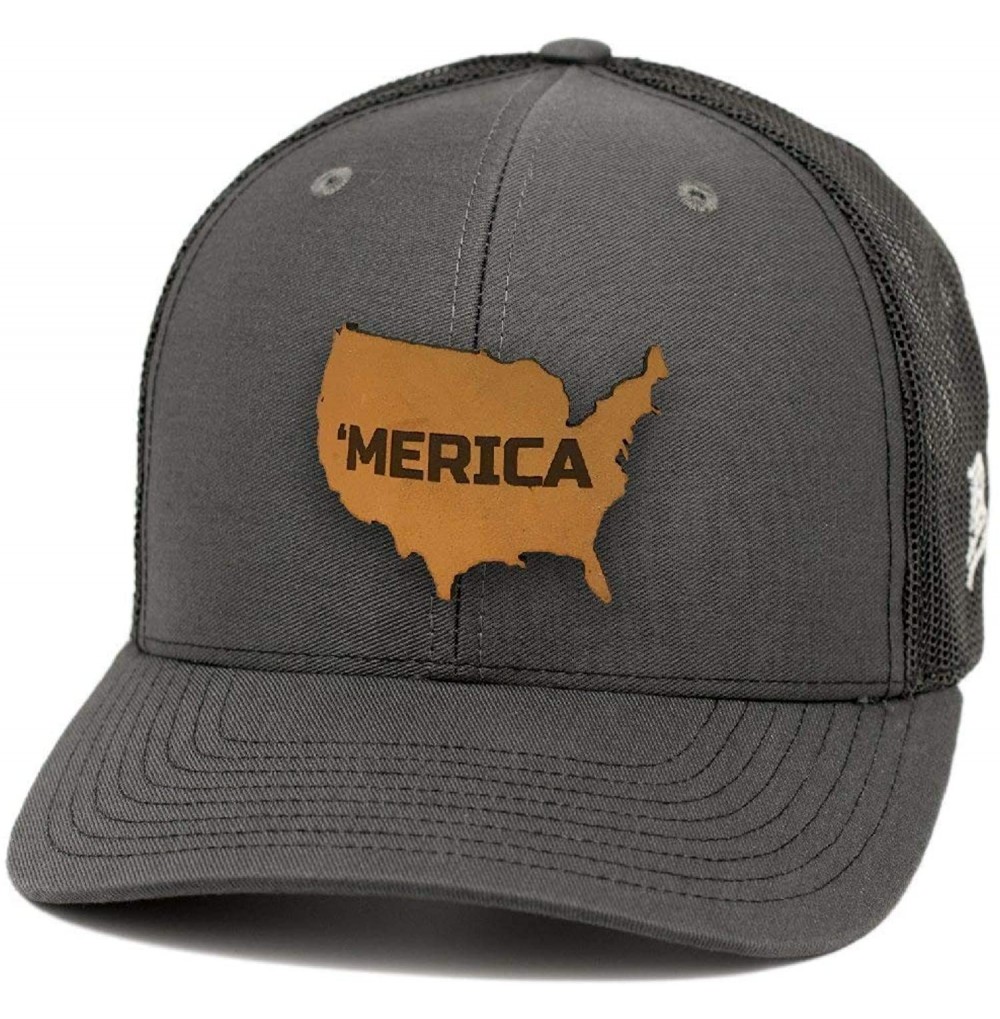 Baseball Caps USA 'The 'Merica' Leather Patch Hat Curved Trucker - Charcoal - CH18IGOR40W