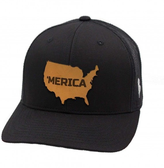 Baseball Caps USA 'The 'Merica' Leather Patch Hat Curved Trucker - Charcoal - CH18IGOR40W