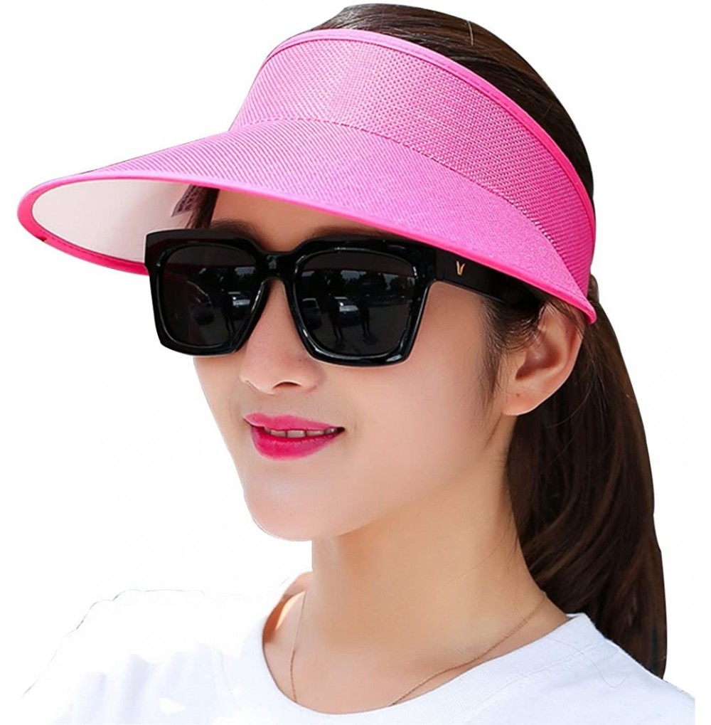 Sun Hats Women's Summer Beach Traveling Wide Brim Visor Cap Sun Hats - Rose Red - C912G2KS2AH