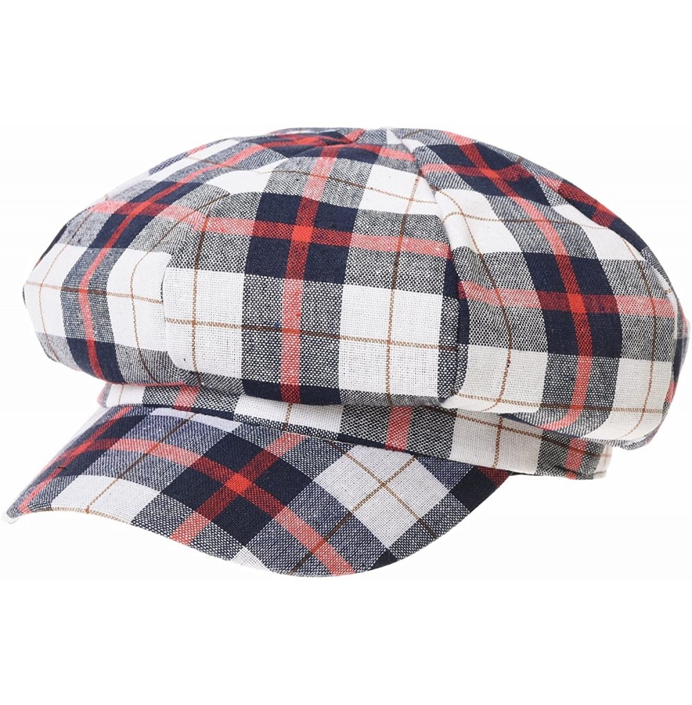Newsboy Caps Newsboy Hat Cotton Beret Cap Bakerboy Visor Peaked Summer Tartan Check Hat SLG1011 - Navy - CT18E5D7UZE