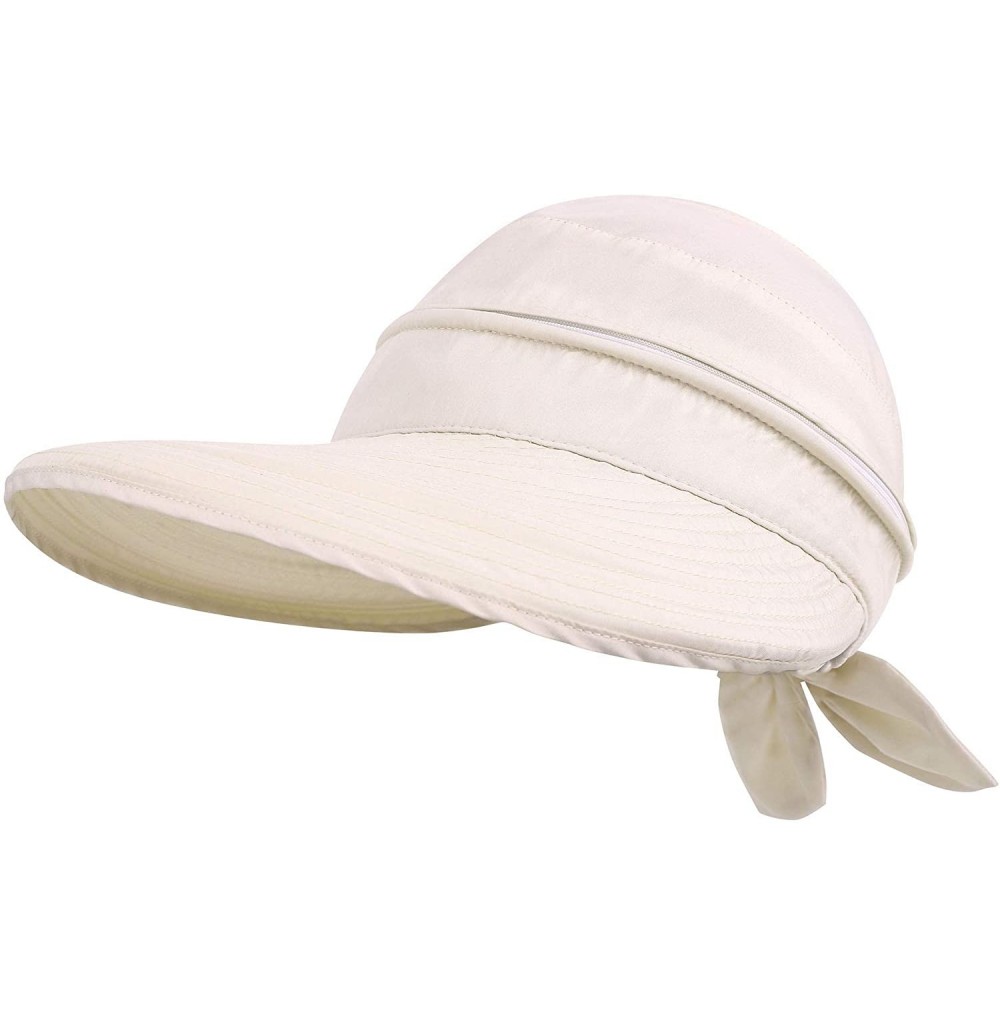 Sun Hats Hats for Women UPF 50+ UV Sun Protective Convertible Beach Visor Hat - Beige - C211DMLSHR9