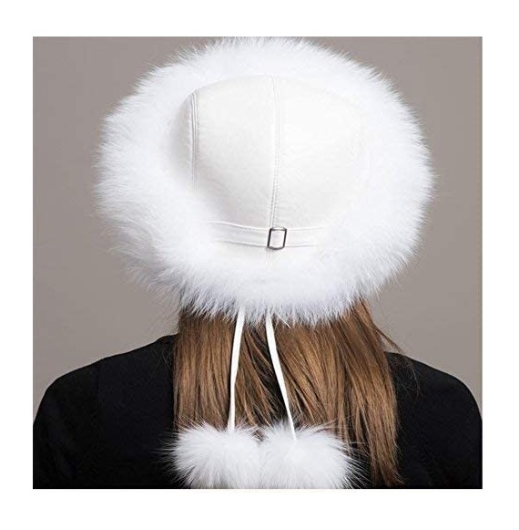 Bomber Hats New Women's Real Fox Fur Hats Leather Outdoor Warm Winter Hats - White - C9192MZUTIU