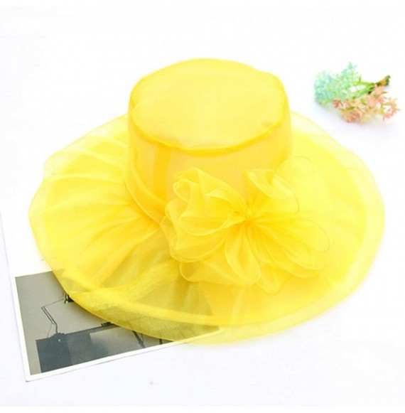 Sun Hats Womens Kentucky Derby Hat Wide Brim Flounce Cocktail Tea Party Bridal Dress Church Hat - Yellow - C618RC2HISD