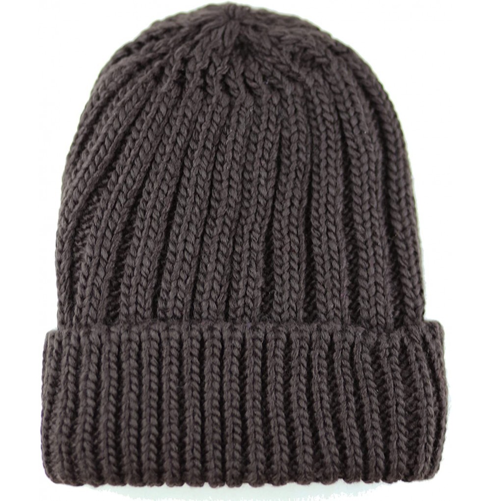 Skullies & Beanies Winter Big Slouchy Chunky Thick Stretch Knit Beanie Fleece Lined Beanie Without Pom Hat - 1. Straight Dark...