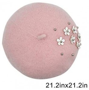 Berets Girls Winter Wool Beret Classic French Style Beanie Princess Dome Hats Caps with Flower - Pink - C118KXE3QGZ