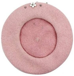 Berets Girls Winter Wool Beret Classic French Style Beanie Princess Dome Hats Caps with Flower - Pink - C118KXE3QGZ