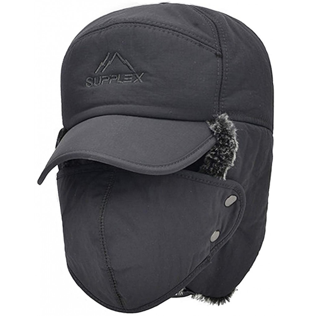 Balaclavas Faux Fur Cap Hat Visor Windproof Ski Balaclava Cover Men Women - Dark Grey - C018A5Z5LNR