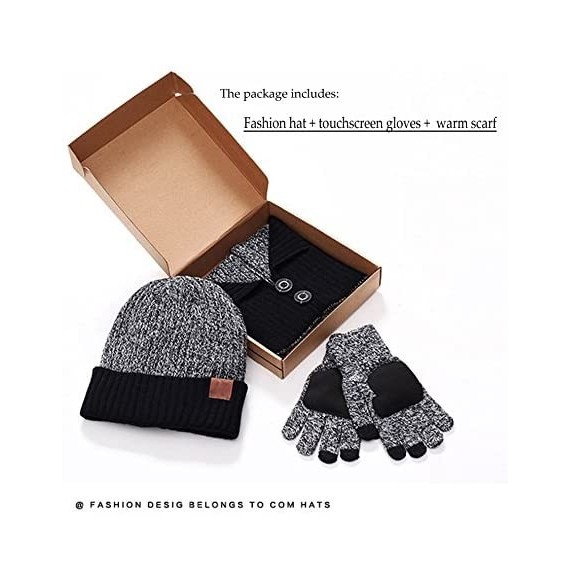Skullies & Beanies 3-Pieces Winter Knit Hat Set Warm Beanie Hat + Scarf + Gloves Winter Set - Dark Blue - C4186SX3XWN