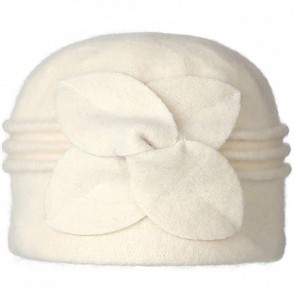 Bucket Hats Women's 100% Wool Flower Warm Cloche Bucket Hat Slouch Wrinkled Beanie Cap Crushable - White - CJ18K7O8902