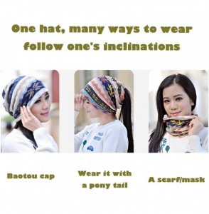 Skullies & Beanies Women's Stylish Cotton Beanie Chemo Cap Tiara Skull Cap Infinity Knit Cap Scarf - 02 With Thick White - CY...