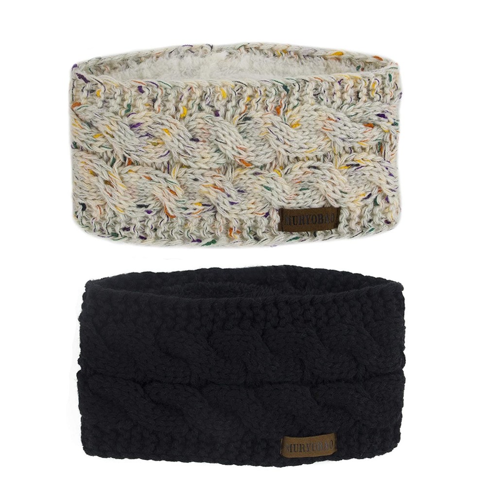 Cold Weather Headbands Women Winter Warm Headband Fuzzy Fleece Lined Thick Cable Knit Head Wrap Ear Warmer Black & Confetti B...