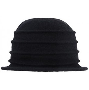 Bucket Hats Women's Winter Wool Cloche Bucket Hat Slouch Wrinkled Beanie Cap with Flower - Black - CM186AMNT89