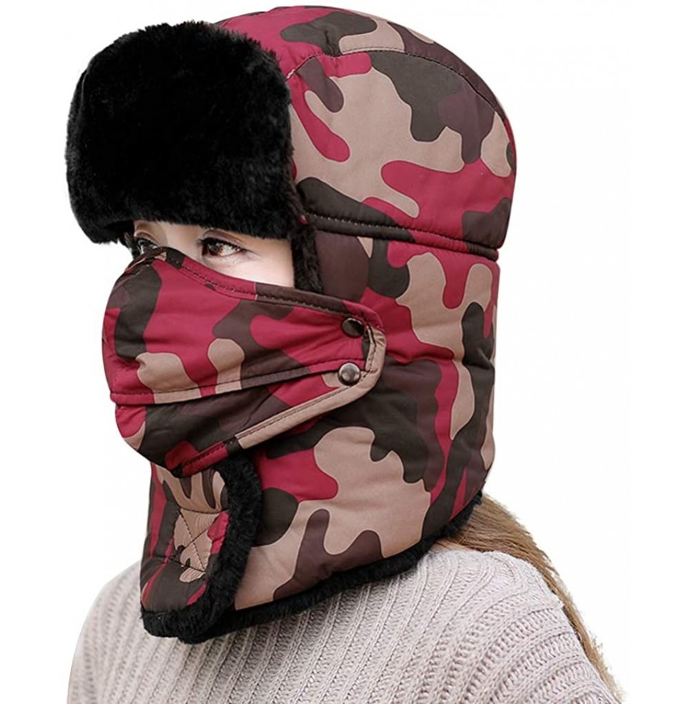 Bomber Hats Winter 3 in 1 Thermal Fur Lined Trapper Bomber Hat with Ear Flap Full Face Mask Windproof Baseball Ski Cap - C418...
