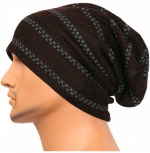 Skullies & Beanies Unisex Beanie Hat Slouchy Knit Cap Skullcap Stripe Baggy Style 1012 - Coffeegrey - CQ128MZ25TP