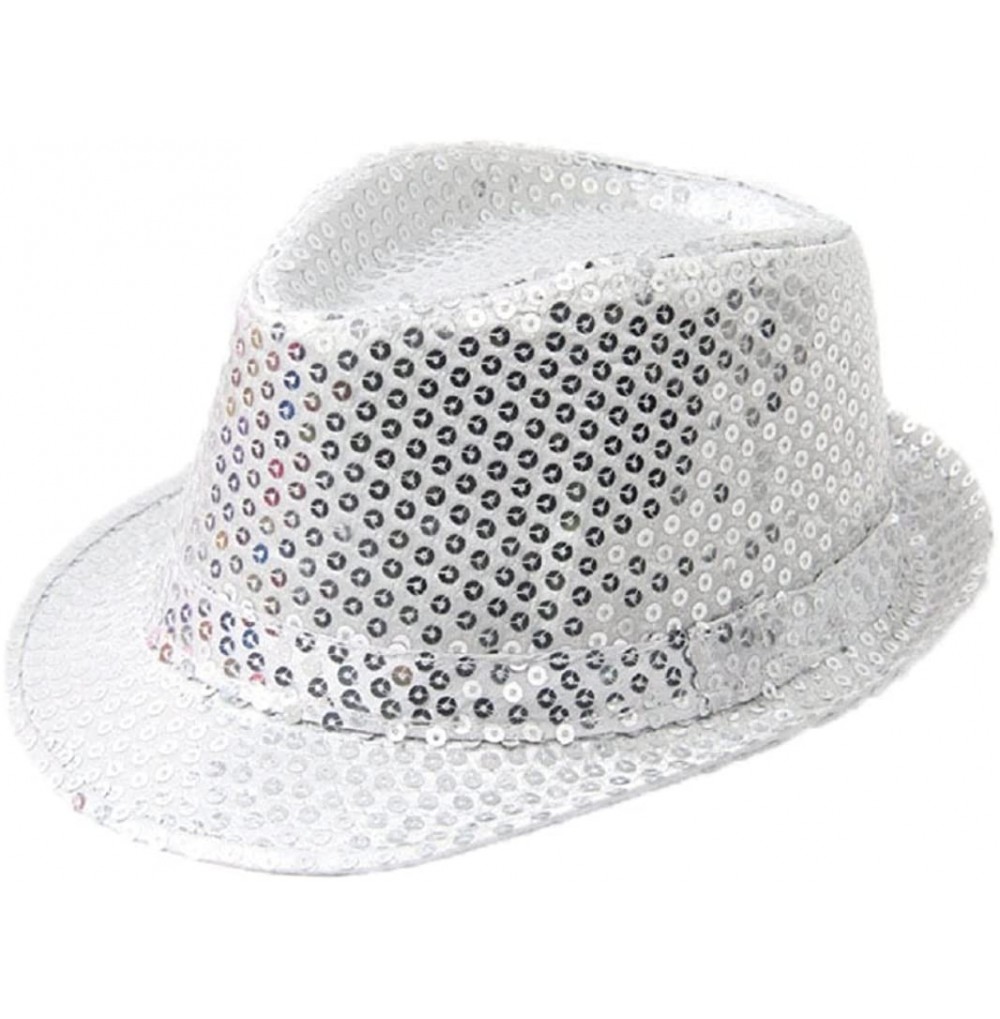 Fedoras Solid Color Sequins Fedora Hat - White - CB187EE2AQI