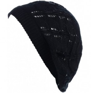 Berets Chic Parisian Style Soft Lightweight Crochet Cutout Knit Beret Beanie Hat - C318EOQQACC