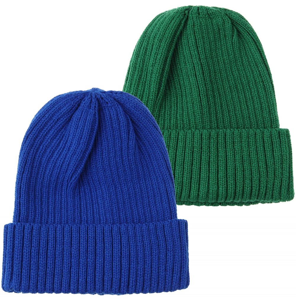 Skullies & Beanies Knitted Ribbed Beanie Hat Basic Plain Solid Watch Cap AC5846 - Twopack_bluegreen - CY18KNMECIM